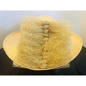 Meril Vingtage Straw Elegant Cream Women's Hat Gold Bow